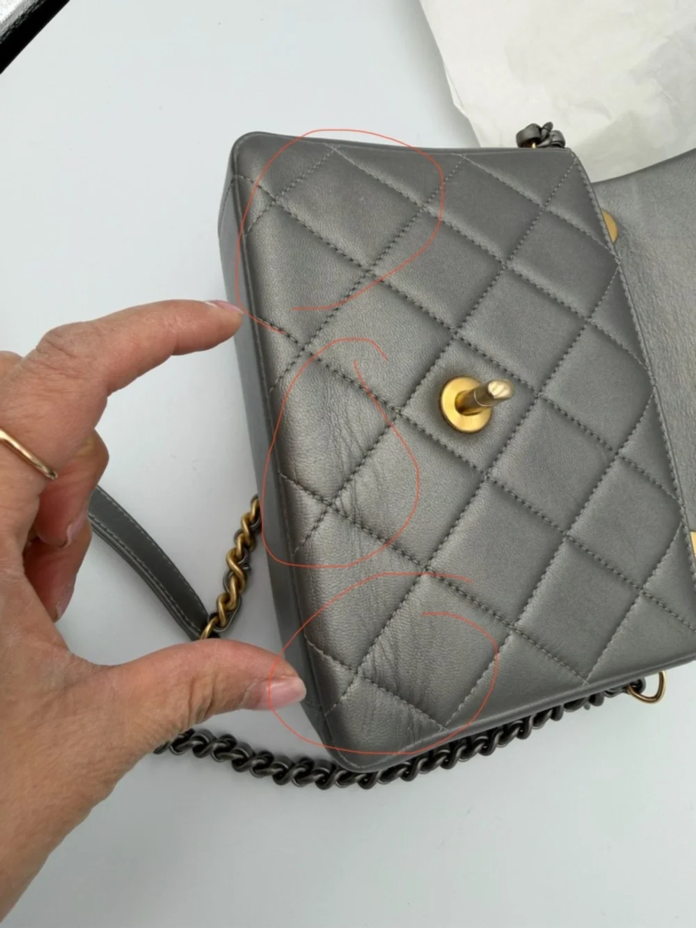 50% Off Retail CHANEL Mini Side Note Flap  W/ Handle Gray Chip 21B (ks2290as)